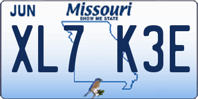 MO license plate XL7K3E