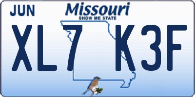 MO license plate XL7K3F