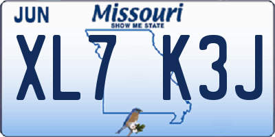 MO license plate XL7K3J