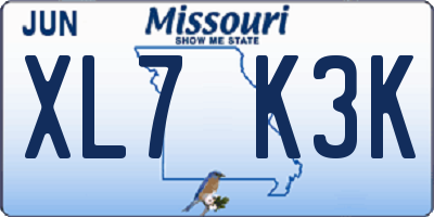 MO license plate XL7K3K