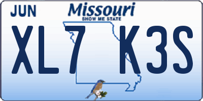 MO license plate XL7K3S
