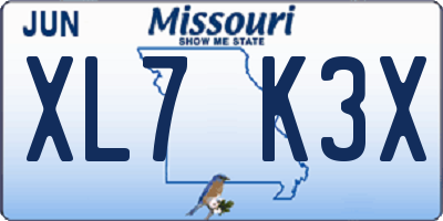 MO license plate XL7K3X