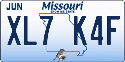 MO license plate XL7K4F