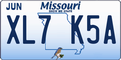 MO license plate XL7K5A