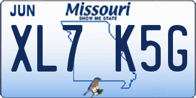 MO license plate XL7K5G