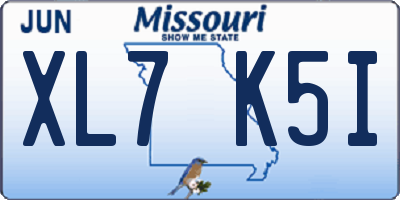 MO license plate XL7K5I