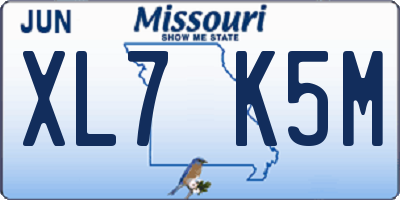 MO license plate XL7K5M