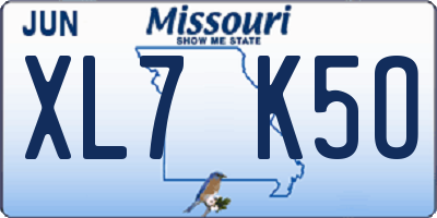 MO license plate XL7K5O