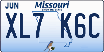 MO license plate XL7K6C