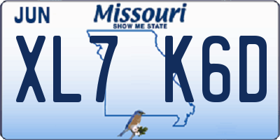 MO license plate XL7K6D