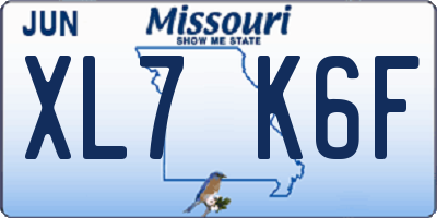 MO license plate XL7K6F