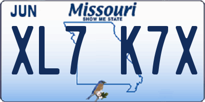 MO license plate XL7K7X