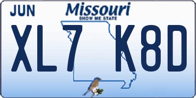 MO license plate XL7K8D