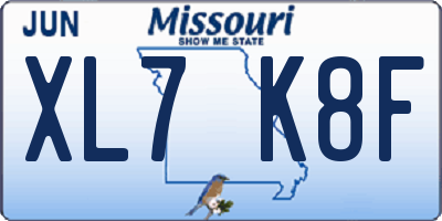 MO license plate XL7K8F