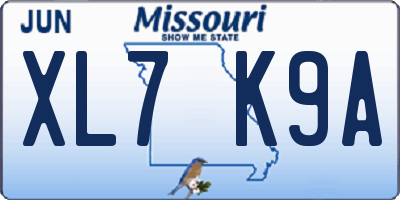 MO license plate XL7K9A
