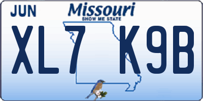 MO license plate XL7K9B