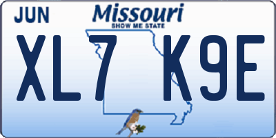 MO license plate XL7K9E
