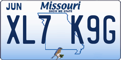 MO license plate XL7K9G