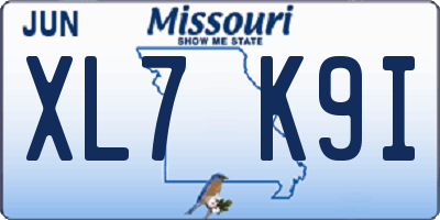 MO license plate XL7K9I