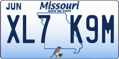 MO license plate XL7K9M