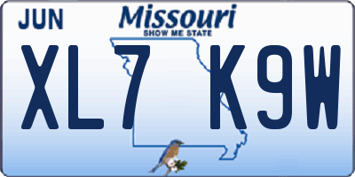 MO license plate XL7K9W