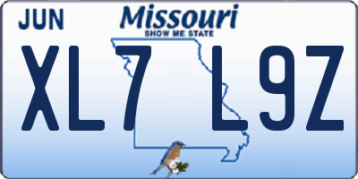 MO license plate XL7L9Z