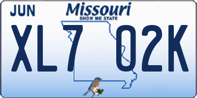 MO license plate XL7O2K