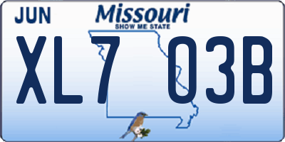 MO license plate XL7O3B