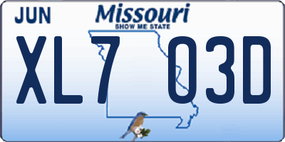 MO license plate XL7O3D