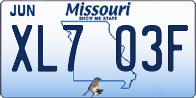 MO license plate XL7O3F