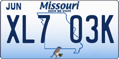 MO license plate XL7O3K