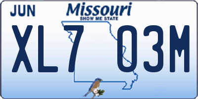 MO license plate XL7O3M