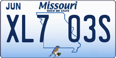 MO license plate XL7O3S