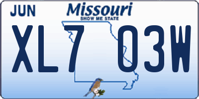 MO license plate XL7O3W