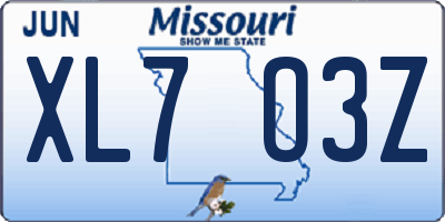MO license plate XL7O3Z