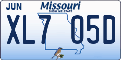 MO license plate XL7O5D