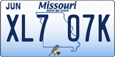 MO license plate XL7O7K