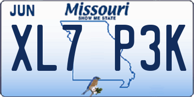 MO license plate XL7P3K