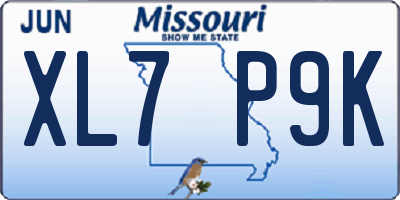 MO license plate XL7P9K