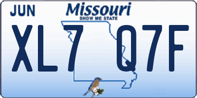 MO license plate XL7Q7F