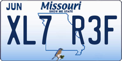 MO license plate XL7R3F