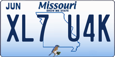 MO license plate XL7U4K
