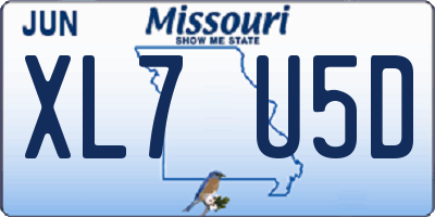 MO license plate XL7U5D