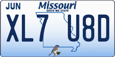 MO license plate XL7U8D