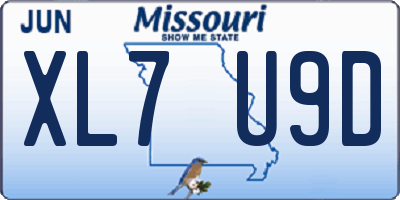 MO license plate XL7U9D