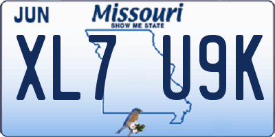 MO license plate XL7U9K