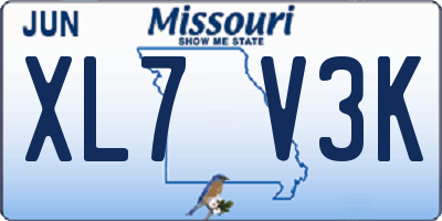 MO license plate XL7V3K
