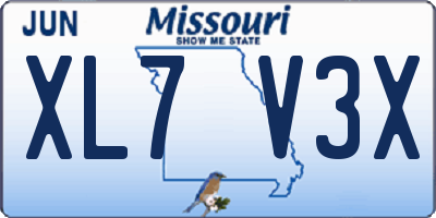 MO license plate XL7V3X