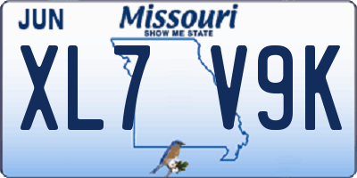 MO license plate XL7V9K