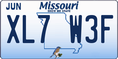 MO license plate XL7W3F